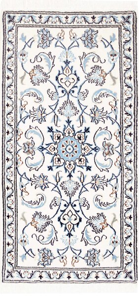 Tappeto Nain Kashmar Persia Medaglione Crema Azzurro 68x137 Cm