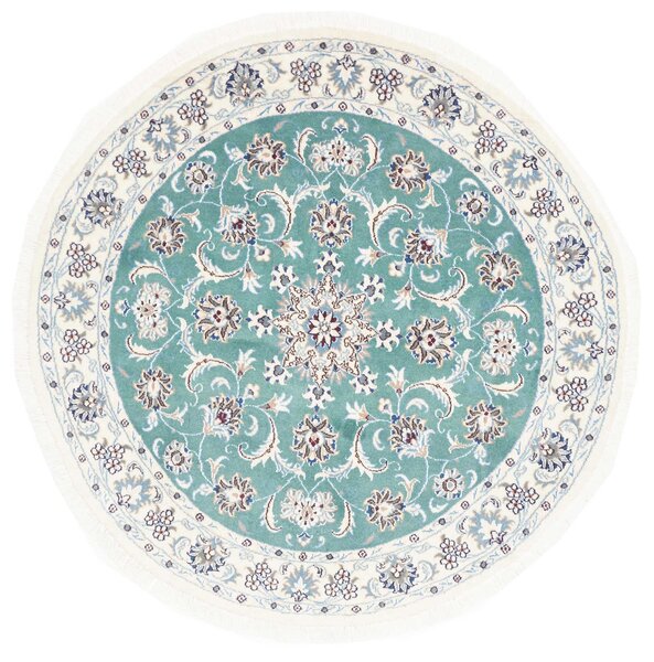 Tappeto Nain Kashmar Persia Medaglione Verde Acqua Avorio 147x147 Cm