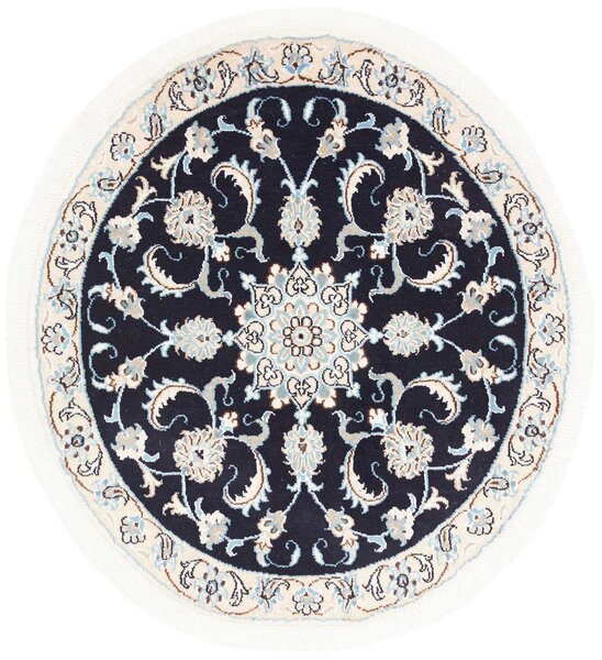 Tappeto Nain Kashmar Persia Medaglione Blu Notte Crema 100x107 Cm