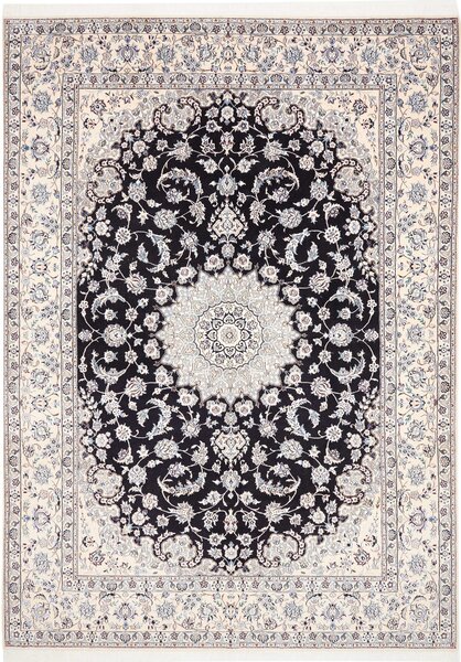 Tappeto Nain 9la Persia Medaglione Nero Crema Azzurro 245x343 Cm