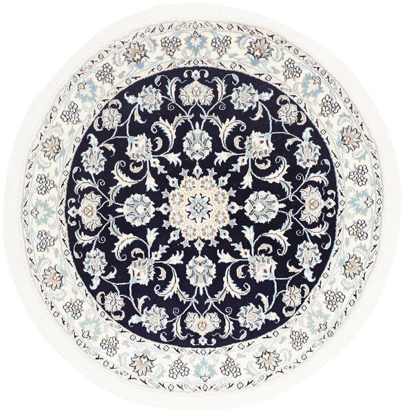 Tappeto Nain Kashmar Persia Medaglione Blu Scuro Crema 150x152 Cm