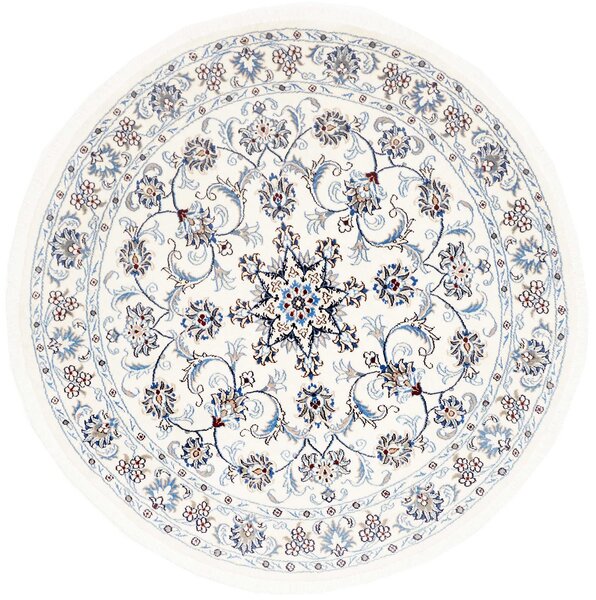 Tappeto Nain Kashmar Persia Medaglione Avorio Blu 145x145 Cm