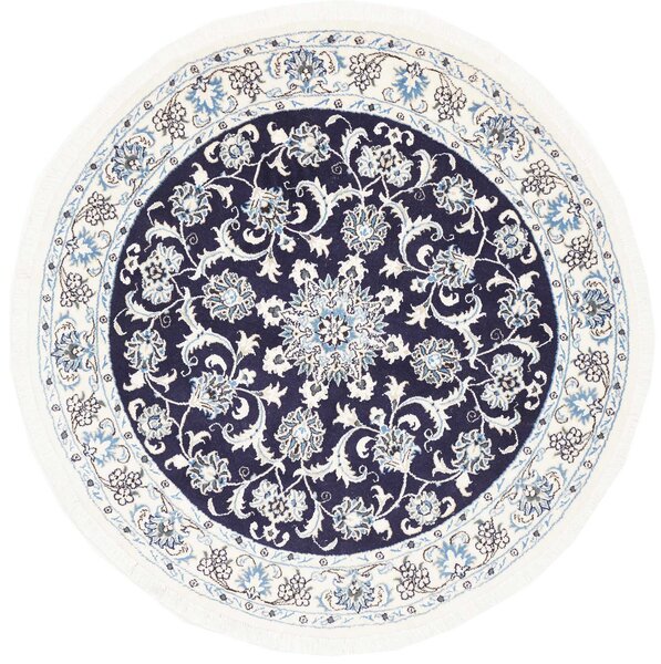 Tappeto Nain Kashmar Persia Medaglione Blu Notte Crema 150x150 Cm