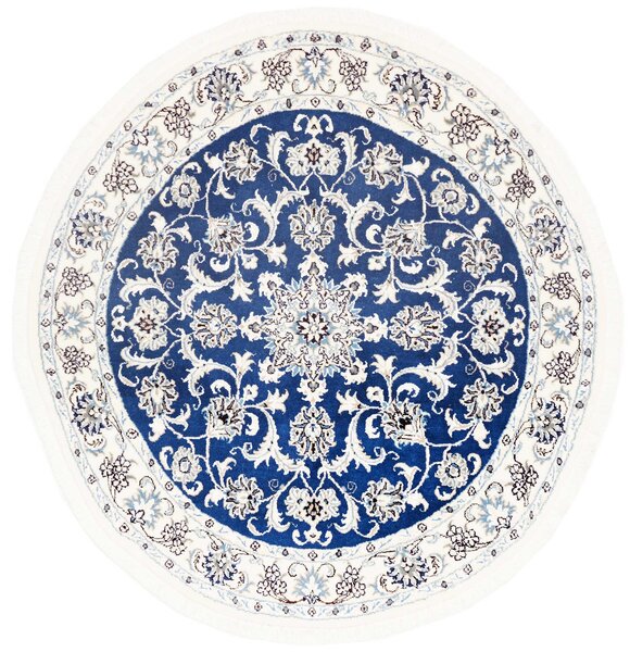 Tappeto Nain Kashmar Persia Medaglione Blu Bianco 145x145 Cm