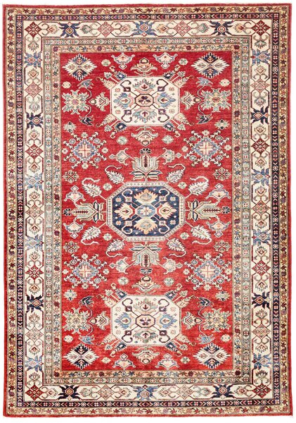 Tappeto Kazak Fine Pakistan Geometrico Rosso Crema 170x243 Cm