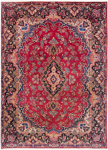 Tappeto Kerman Persia Medaglione Rosso Blu 251x336 Cm