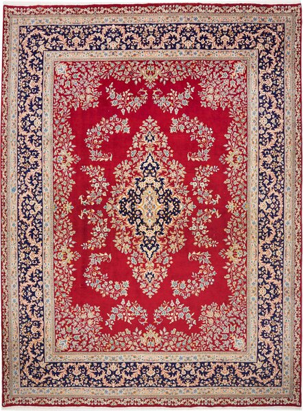 Tappeto Kerman Persia Medaglione Rosso Blu Notte 300x402 Cm