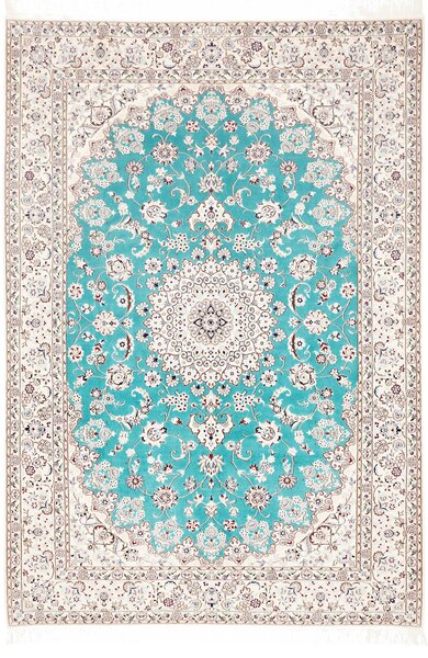 Tappeto Nain 6la Persia Medaglione Turchese Crema 160x233 Cm