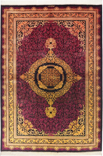 Tappeto Ghom Seta Persia Medaglione Amaranto Nero 156x231 Cm