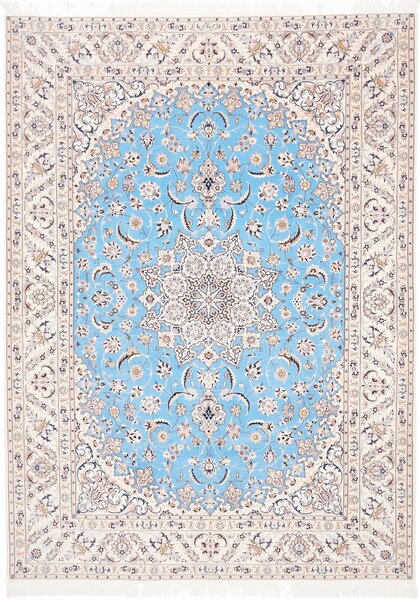 Tappeto Nain 6la Persia Medaglione Celeste Crema 186x255 Cm