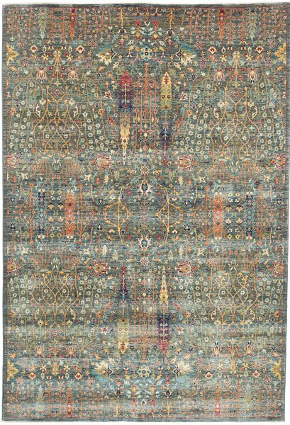 Tappeto Shahi Fine Pakistan Floreale Verde Petrolio Multicolore 202x297 Cm