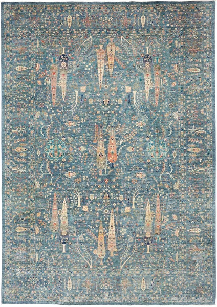 Tappeto Shahi Fine Pakistan Astratto Blu Petrolio Pesca 302x434 Cm