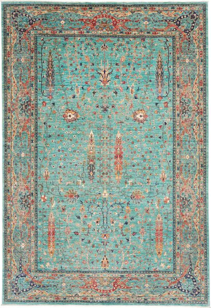 Tappeto Shahi Fine Pakistan Floreale Turchese Rosso 203x298 Cm