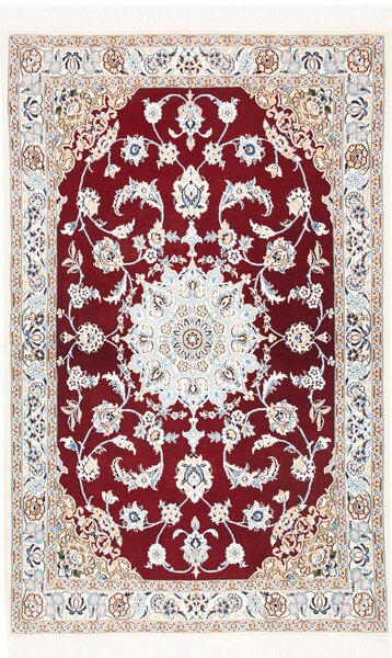 Tappeto Nain 9la Persia Medaglione Rosso Bordeaux Avorio 101x162 Cm