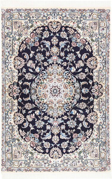 Tappeto Nain 9la Persia Medaglione Blu Notte Avorio 101x155 Cm