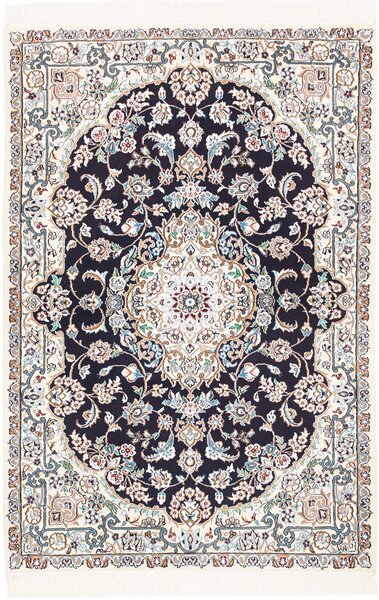 Tappeto Nain 9la Persia Medaglione Blu Avorio 103x154 Cm