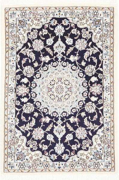 Tappeto Nain 9la Persia Medaglione Blu Notte Avorio 80x117 Cm