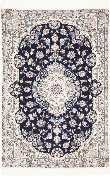 Tappeto Nain 6la Persia Medaglione Blu Notte Crema 81x124 Cm