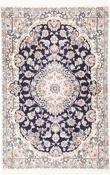 Tappeto Nain 9la Persia Medaglione Blu Avorio 101x157 Cm