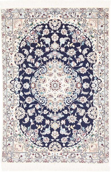 Tappeto Nain 6la Persia Medaglione Blu Avorio Celeste 76x115 Cm