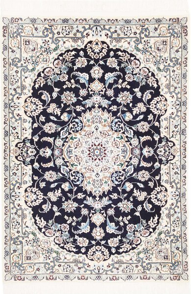 Tappeto Nain 6la Persia Medaglione Blu Scuro Bianco 78x118 Cm