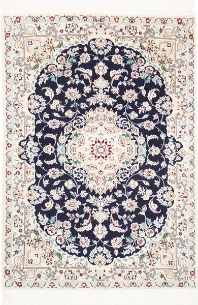 Tappeto Nain 6la Persia Medaglione Blu Scuro Crema 82x116 Cm