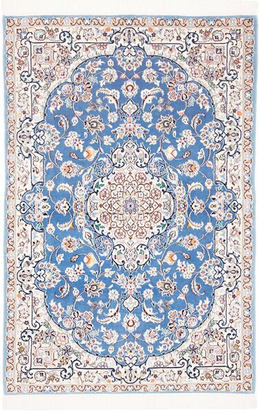 Tappeto Nain 9la Persia Medaglione Azzurro Crema 104x156 Cm