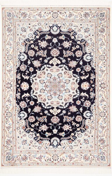 Tappeto Nain 6la Persia Medaglione Blu Scuro Crema 118x175 Cm