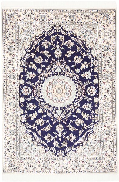 Tappeto Nain 6la Persia Medaglione Blu Avorio 103x152 Cm
