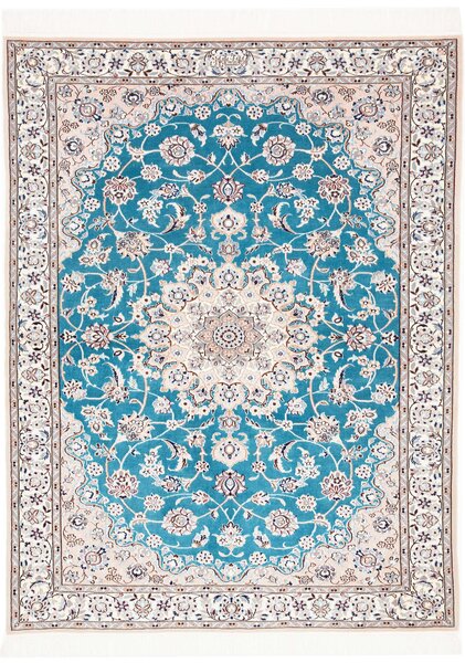 Tappeto Nain 6la Persia Medaglione Turchese Crema 109x145 Cm