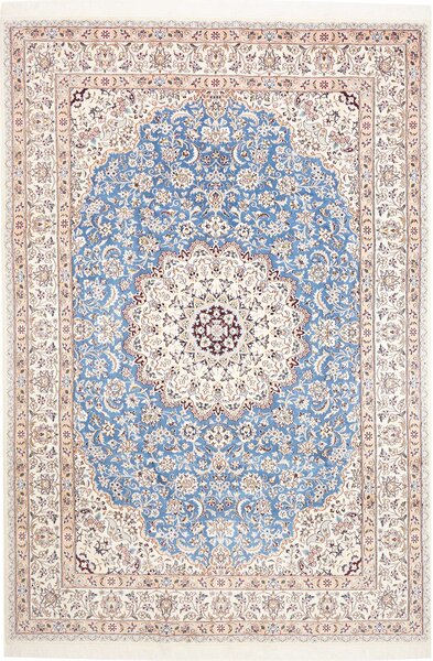 Tappeto Nain 9la Persia Medaglione Azzurro Avorio 210x306 Cm