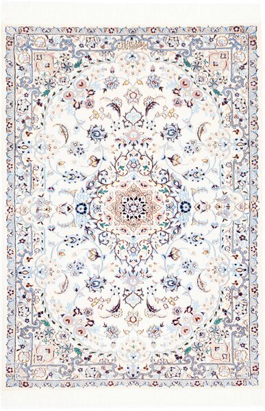 Tappeto Nain 6la Persia Medaglione Avorio Blu 85x123 Cm