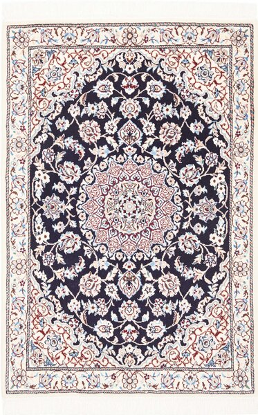 Tappeto Nain 9la Persia Medaglione Crema Blu Bordeaux 78x118 Cm
