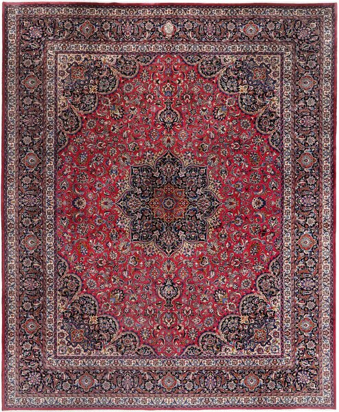 Tappeto Mashad Persia Medaglione Rosso Blu 400x490 Cm