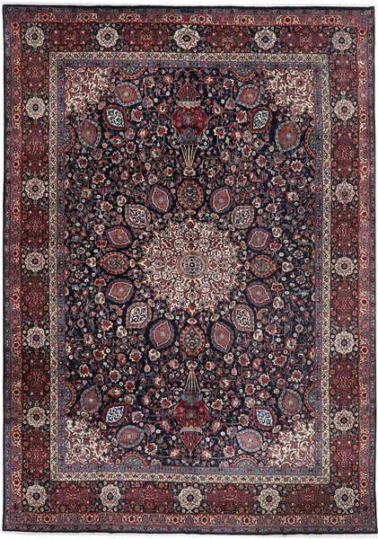Tappeto Mashad Persia Medaglione Blu Rosso 346x503 Cm