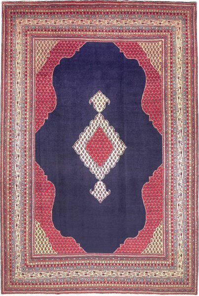 Tappeto Sarough Persia Medaglione Blu Rosso 262x395 Cm