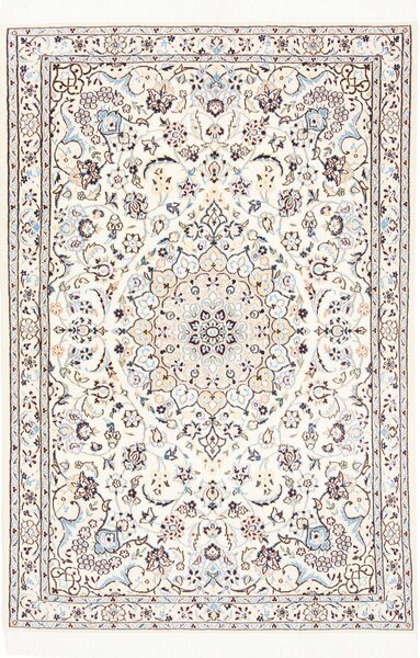 Tappeto Nain 9la Persia Medaglione Avorio Blu 104x153 Cm