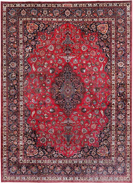 Tappeto Mashad Persia Medaglione Rosso Blu 347x487 Cm