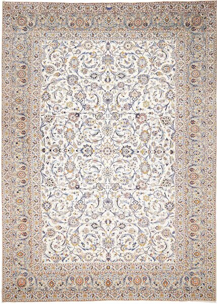Tappeto Kashan Persia Floreale Avorio Blu 308x430 Cm