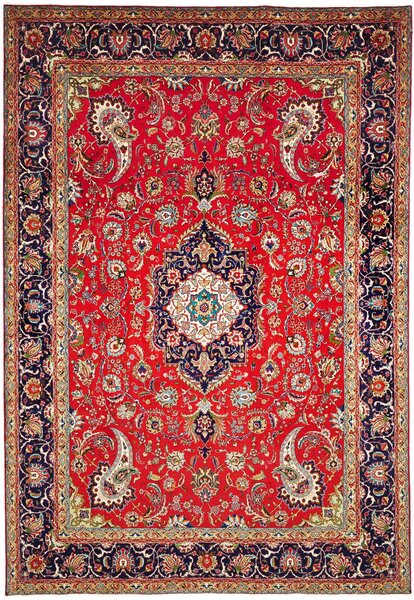 Tappeto Tabriz Persia Medaglione Rosso Blu Crema 247x363 Cm