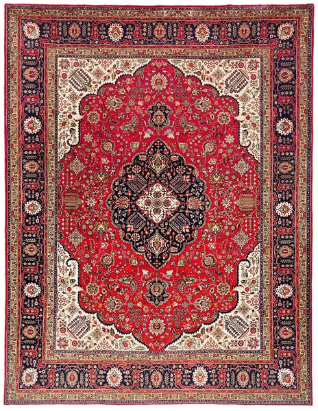 Tappeto Tabriz Persia Medaglione Rosso Blu 298x385 Cm