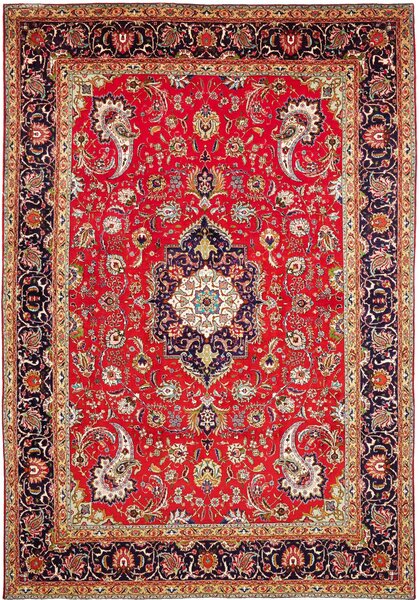 Tappeto Tabriz Persia Medaglione Rosso Blu Scuro 248x360 Cm