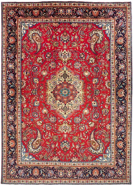 Tappeto Tabriz Persia Medaglione Rosso Blu 253x360 Cm