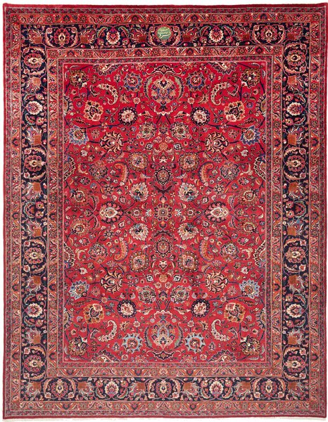 Tappeto Mashad Persia Medaglione Rosso Blu 303x383 Cm