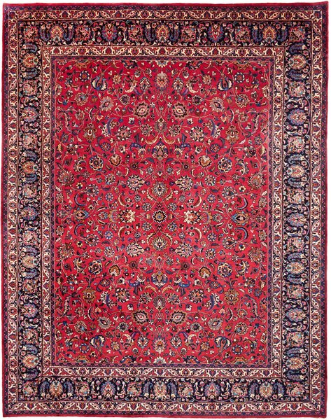 Tappeto Mashad Persia Floreale Rosso Blu 308x390 Cm