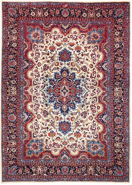 Tappeto Mashad Persia Medaglione Crema Blu 247x350 Cm