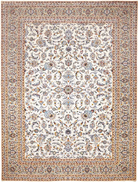 Tappeto Kashan Persia Floreale Avorio Blu 305x407 Cm