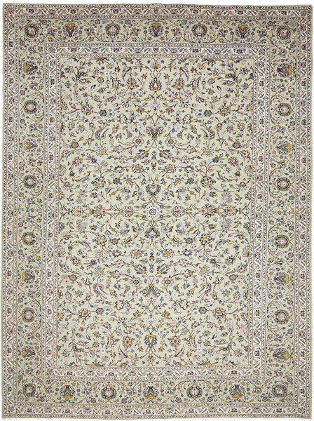 Tappeto Kashan Persia Medaglione Verde Chiaro Crema 310x412 Cm