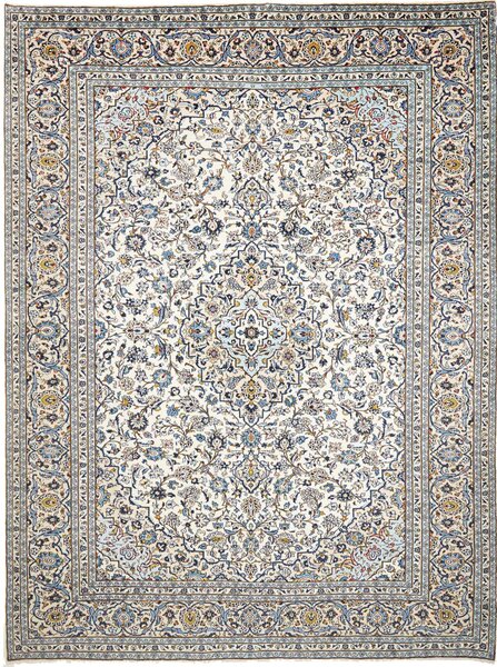 Tappeto Kashan Persia Floreale Avorio Blu 302x407 Cm