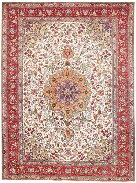 Tappeto Tabriz Persia Medaglione Crema Rosso 253x344 Cm